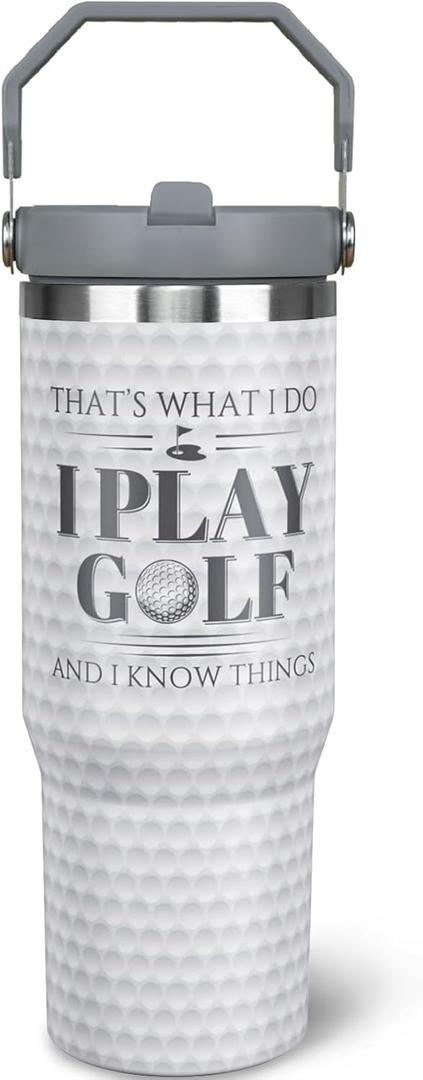soeufnwhf Golf Gifts For Men Women Golfers 30Oz White Golfs Tumbler With Handle 30 OZ Travel Coffee Mug Water Bottle Stainless Steel Vacuum Insulated