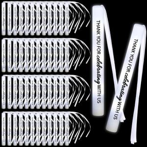 JellyArch 50 Pack Wedding Glow Sticks for Reception LED Foam Light up Sticks with Ribbon Light Stick Bulk with White Flashing for Wedding Send Off Party Favors, Dance Floor, Birthday
