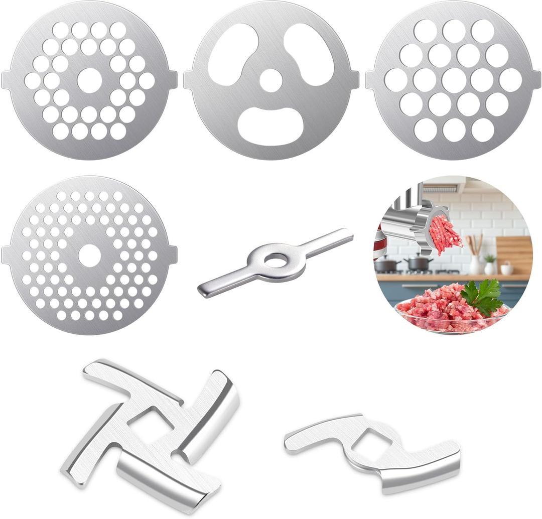 7 Pieces Meat Grinder Blades Plate Discs Stainless Steel Food Knife Cutter Meat Grinder Replacement Parts for KITOART Meat Grinder Attachment