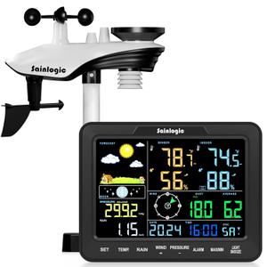 Sainlogic 12-in-1 Home Weather Station Wireless Indoor Outdoor and Rain Gauge Outdoor for Temperature, Humidity, Forecast, Pressure, Moon Phase, Alarm for Bedroom, Black (No WiFi)