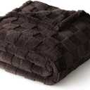 Exclusivo Mezcla Fleece Throw Blanket for Couch,Super Soft and Warm Lightweight Checkered Pattern Blankets for All Seasons, 50x60 Inches, Coffee