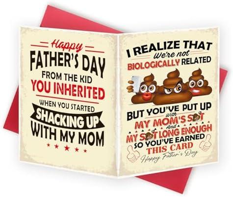 Asmallgf Humor Stepdad Fathers Day Card, Fathers Day Gift from Step Daughter Son, Father Day Card for Best Stepfather, You Earned This Father's Day step Dad Funny Personalized Gift, Set Of 5