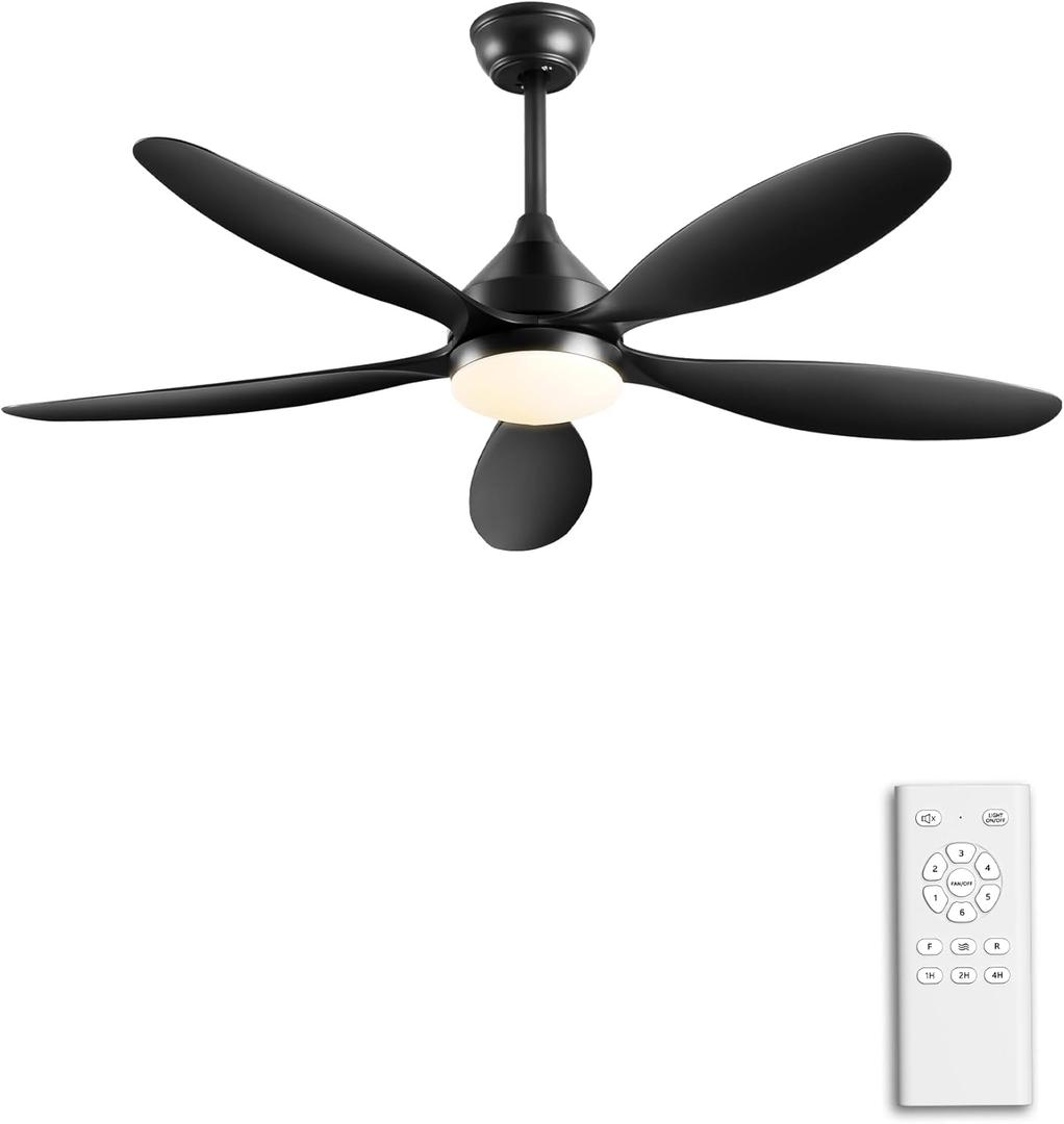 Ohniyou Ceiling Fans with Lights - 52 Inch Black Modern Ceiling Fan with Remote, 3CCT, Quiet Reversible DC Motor for Indoor Outdoor Bedroom Living Room Patio