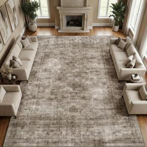 Homemate Washable Rug 9x12 Area Rugs - Vintage Faux Wool Rugs for Living Room Bedroom Dining Room - Non Slip Foldable Carpet Indoor Area Rug for Home Decor 9'x12', Brown