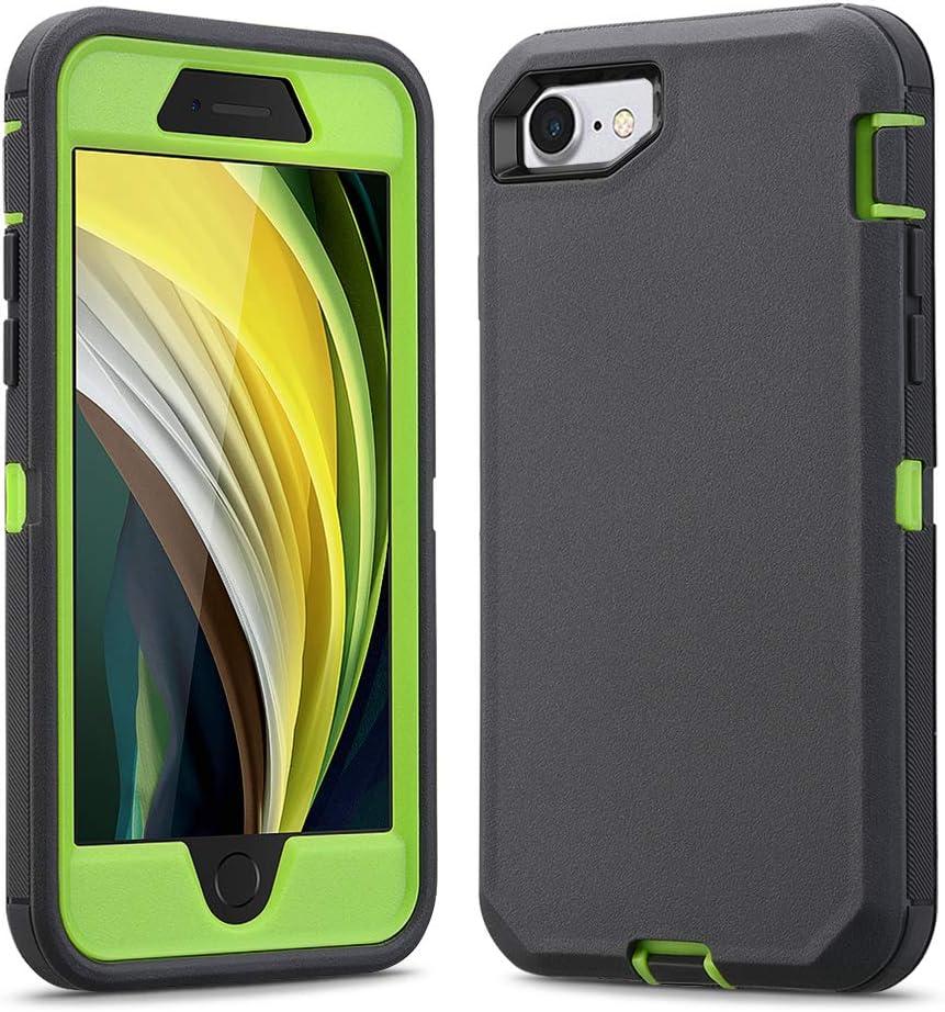 for iPhone SE 2020/2022, iPhone 7/8 Case, 3 in 1 Full Body Heavy Duty Defender Shockproof Hard Bumpe Soft Silicone Cover with Screen Protector (Dark Gray/Green)