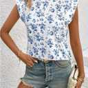 Floerns Women's Polka Dots Print Crew Neck T Shirts Cap Sleeve Summer Tee Shirt (White, L)