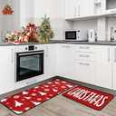 Lumiprinta Merry Christmas Snowflake Xmas Trees Red Kitchen Rugs Set of 2, Winter Home Decor Low-Profile Floor Mat Decorations for Home Kitchen 17"x47"+17"x30"