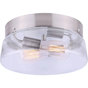 Canarm Celie IFM540B12BN 2-Light Flush Mount - Brushed Nickel, Clear Glass, 60W Type A, 12" W x 6" H, Contemporary Design for Hallways, Bedrooms