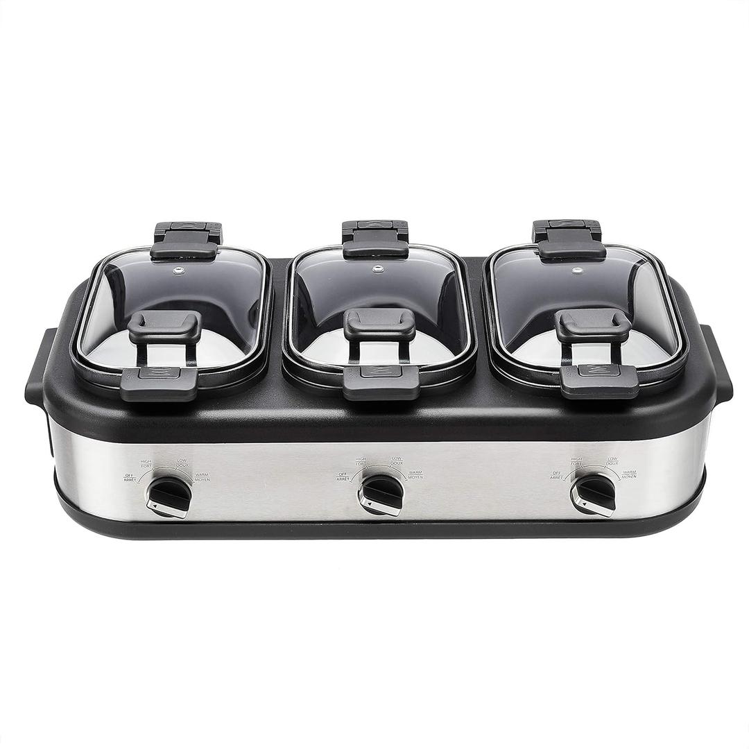 Amazon Basics Stainless Steel 3 x 2.5 Quarts Triple Slow Cooker, Brushed Stainless Steel