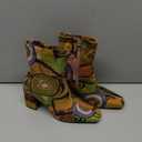 vivianly Womens Square Toe Ankle Booties Chunky Heel Boots Side Zipper Patent Leather Mid-Calf Boots 7