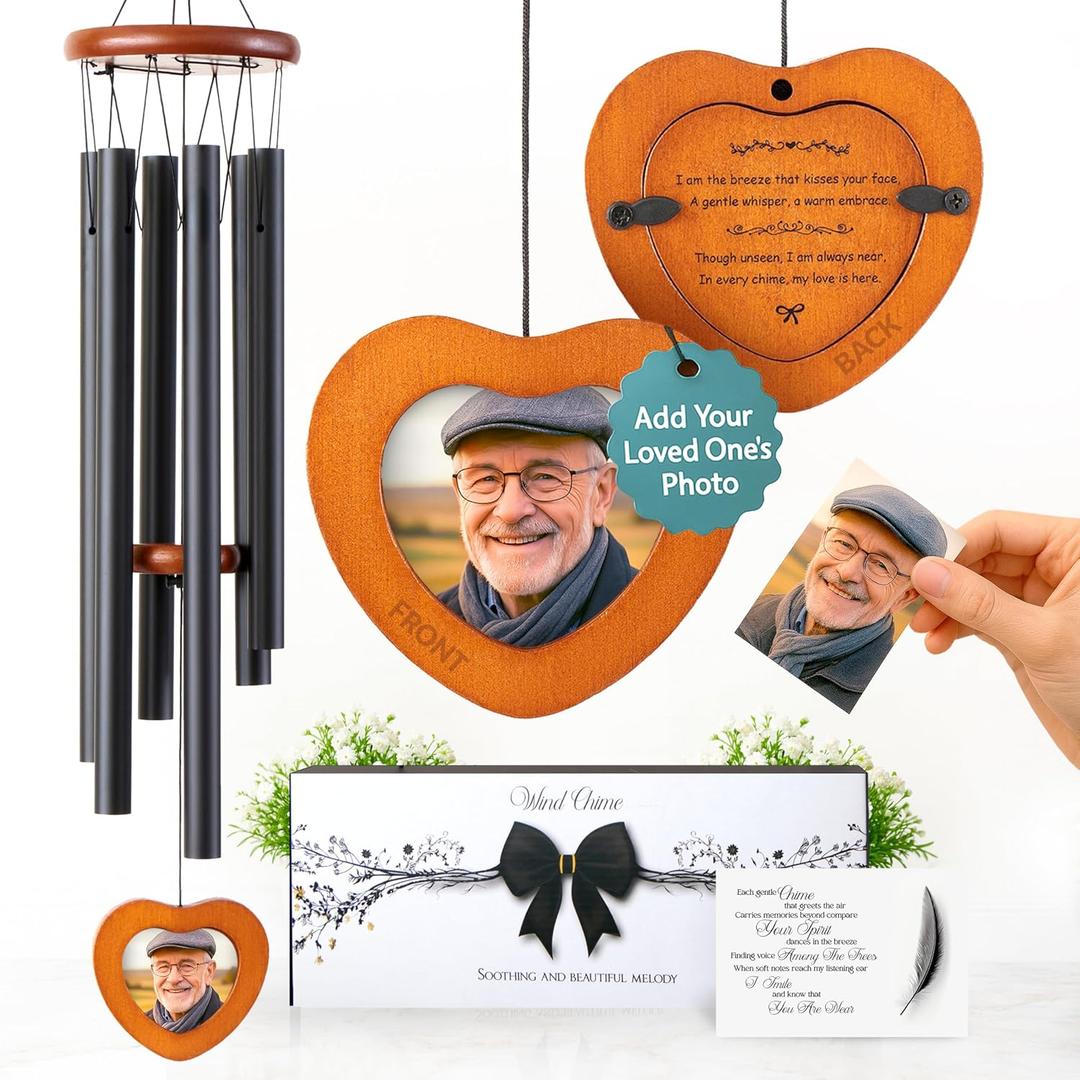 32 Inch Memorial Wind Chimes Outdoor, Personalized Sympathy Gifts for Loss of Loved One, Memorial Gifts for Loss of Mom, Sympathy Wind Chimes for Mother, Father, Brother, Sister (Photo Frame)