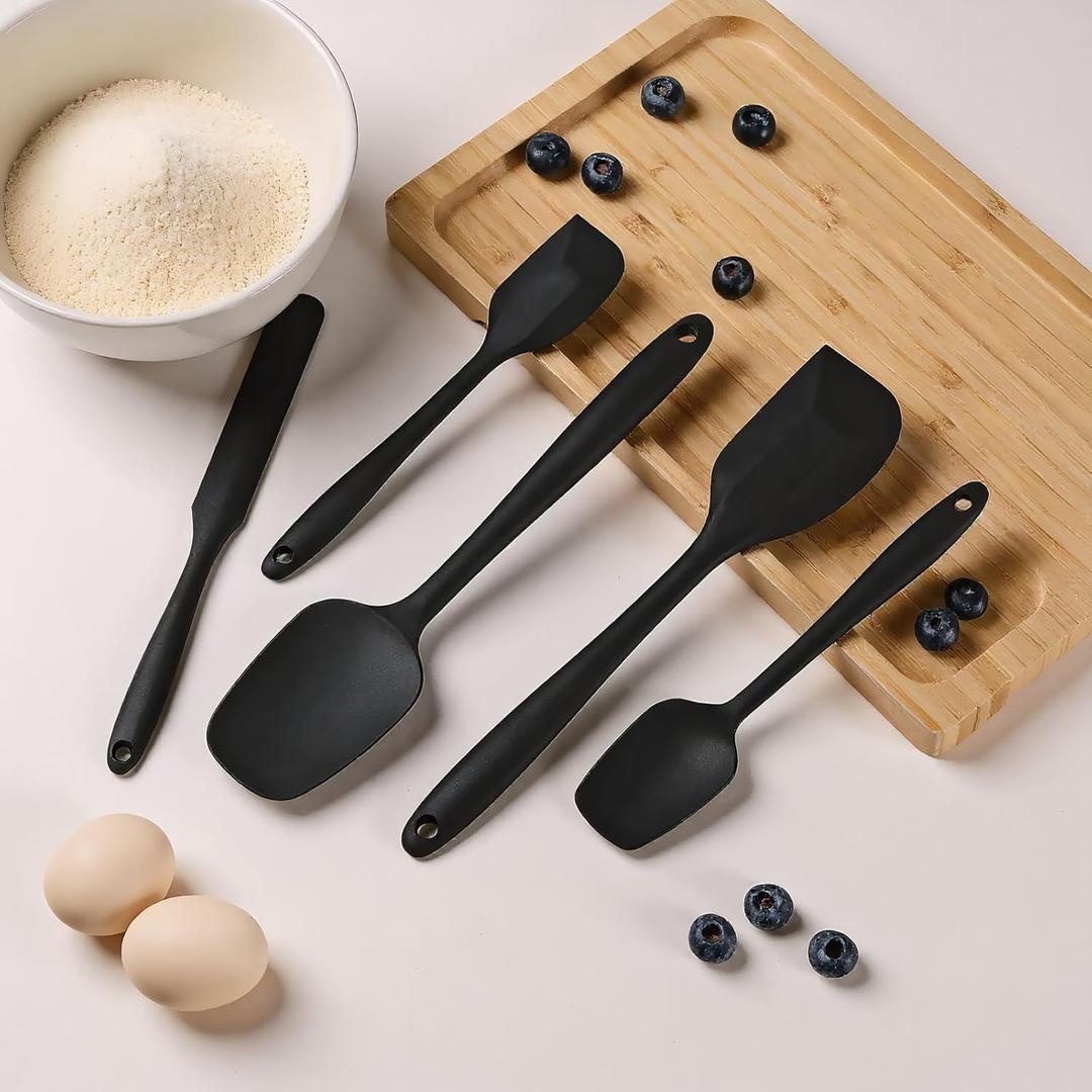 5Pcs Silicone Spatula,Food Grade Rubber Spatula for Baking, Cooking, and Mixing High Heat Resistant Non Stick Dishwasher Safe(Black)