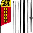 Anley 7.5 FT Open 24 Hours Feather Flag Banner Kit - Outdoor Swooper Advertising Flags with Pole and Stake - Business Hours Sign for Stores, Restaurants, Gas Stations - Weather Resistant & Easy Setup