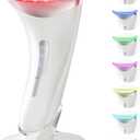 Dopsikn Red Light Therapy for Face and Neck, 7 Color Facial Massager with Adjustable Vibration and Thermals for Wrinkles, Double Chin, Portable Skin Care Tool with Base, White