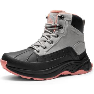 NORTIV 8 Women's Waterproof Hiking Boots Outdoor Trekking Camping Trail Hiking Boots (9, Light Grey/Pink)