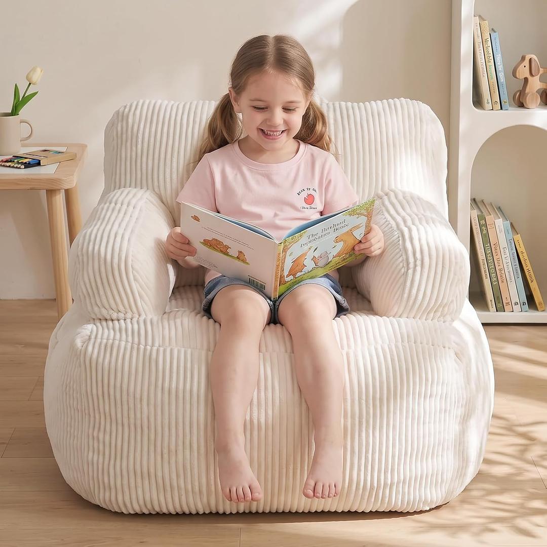 Bean Bag Chairs for Kids, Comfy Bean Bag Sofa for Boys & Girls, Beige, Small