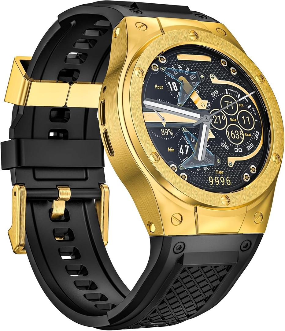 MioHHR Soft Silicon Bands for Google Pixel Watch 3/2/1 41mm,Soft Replacement Straps with Stainless Steel Protective Case for Google Pixel Watch 3 45mmMen Women (Gold)