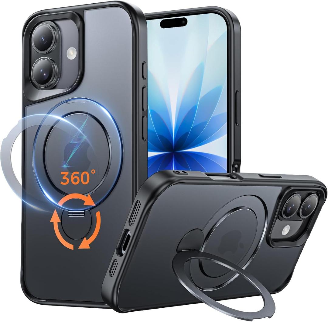 Compatible with iPhone 17 Case, with 360 Magnetic Stand [Compatible with MagSafe] [Military Drop Protection] Shockproof Translucent Matte Case for 17 6.3 Inch, Black