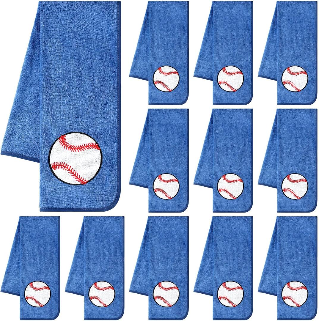 12 Pcs Baseball Towel Gift Sweat Towel Hand Towel Microfiber Workout Towel Embroidered Sports Team Gifts Bath Face Towels for Bathroom Kitchen Gift Gym Favor, 11.81 x 27.56 Inch (Blue) (White)