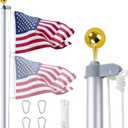 IElyiEsy Flag Poles for Outside House, 25FT Flagpole Aluminum Sectional Flag Pole Kit with 3x5 American Flag & Gold Ball Topper for Yard House Ground Residential Commercial (Silver)