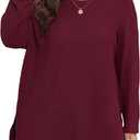 KARALIN Womens Plus Size Tops Fall CrewNeck Waffle Knit Long Sleeve Shirts Side Slits Oversized Sweater Pullover (XXL)