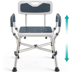 Shower Chair for Elderly and Disabled (450lb) with Padded Armrests and Back, Adjustable Height Shower Seat, Heavy Duty Shower Chairs for Inside Shower, Handicap - Blue (Dark Blue)