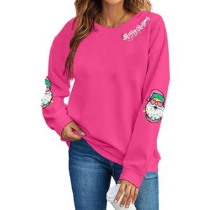 UNIQUEONE Christmas Sweatshirt Women Christmas Xmas Sweater Merry and Bright Long Sleeve Shirts Holiday Pullover Tops (Pink)