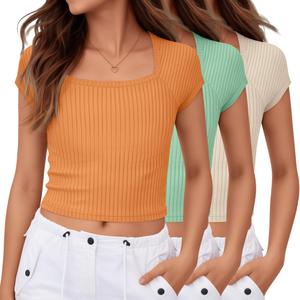 LessonZoo 3 Pack Girls Ribbed Crop Tops, 3-Color, 9-10 Years