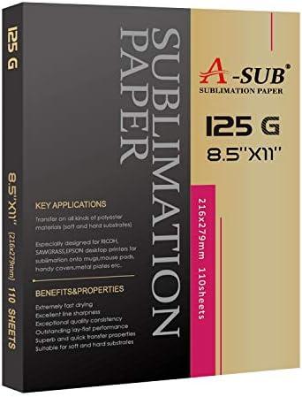A-SUB Sublimation Paper 8.5x11 Inch 110 Sheets ONLY Compatible with Sublimation Printer and Sublimation Ink 125g