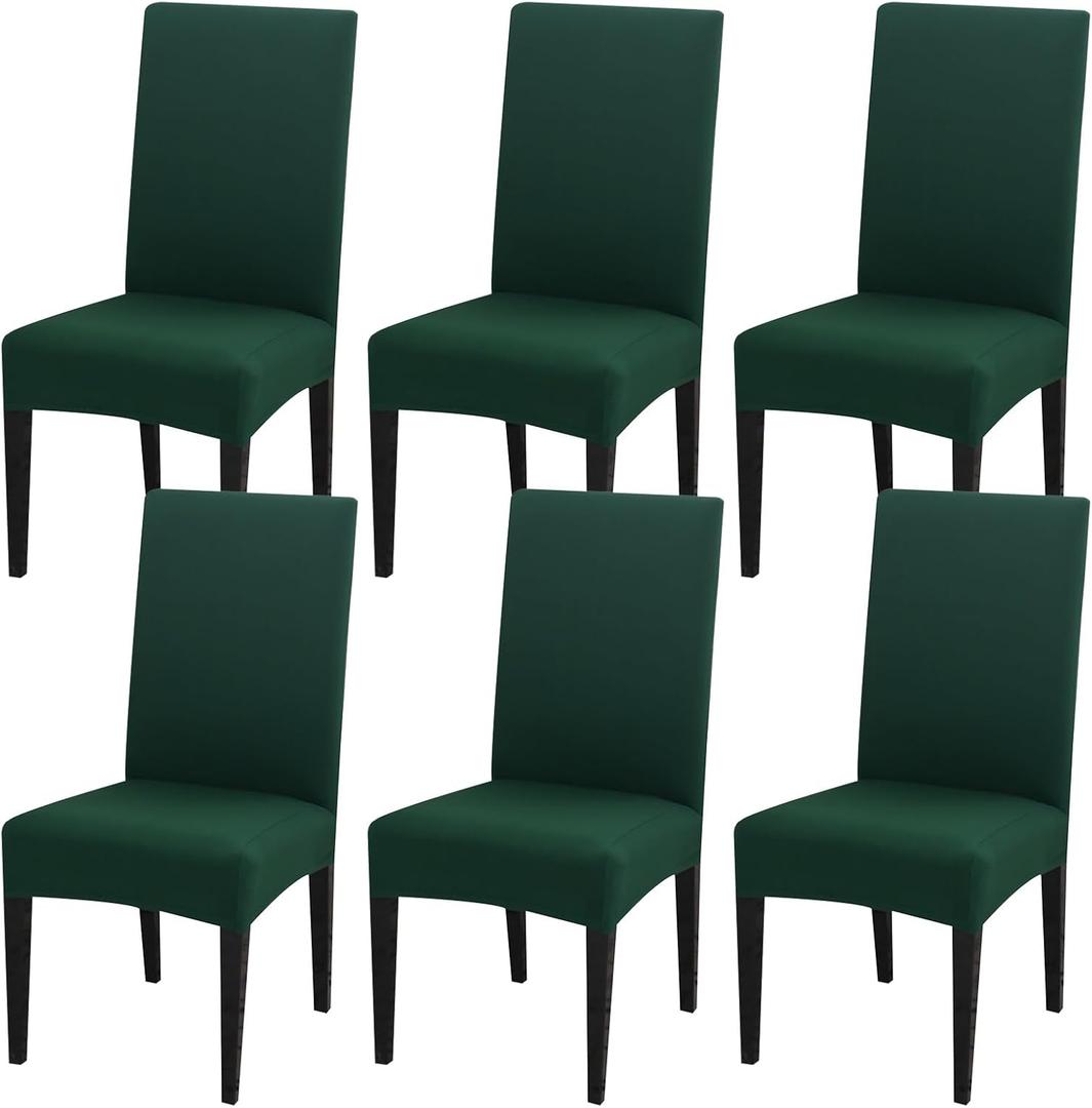 Stretch Chair Covers Set of 6 for Dining Room, 6 Pack Washable Kitchen Chair Protector for Party Wedding, Dark Green