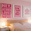 LWYANYT999 3Pcs Pink Christian Canvas Wall Art Light Pink Y2K College Dorm Room Painting Girls Dorm Room Jesus Aesthetic Wall Decor Preppy Teen Girls Apartment Bedroom Pictures Prints(16x24 inches)