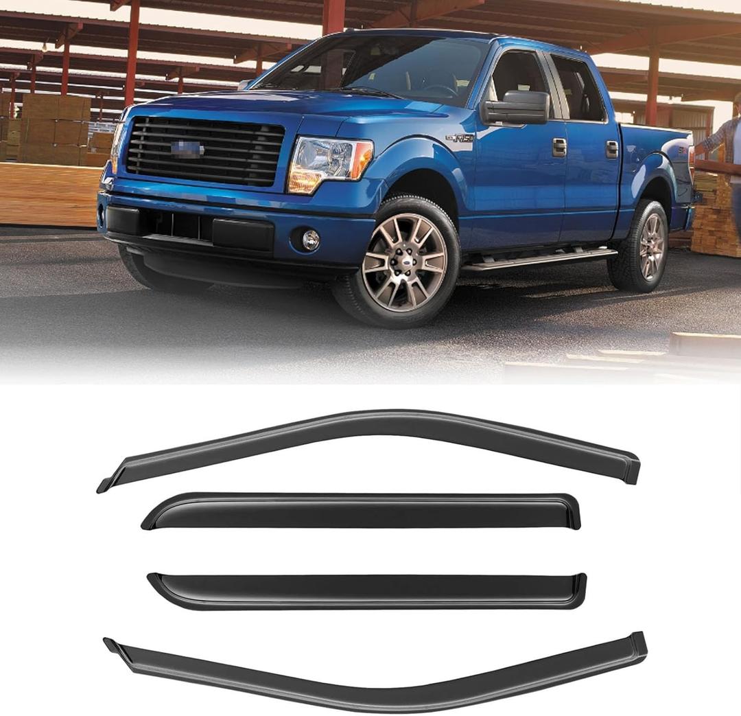 Window Visors Rain Guards 2009-2014 F-ord F150 SuperCrew Cab, Window Wind Deflectors 2010-2014 SVT Raptor SuperCrew Cab Out-Channel Vent Visor Shades Vent Shades Sun Rain Guard