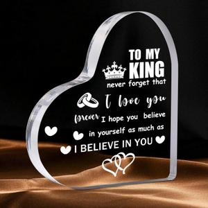 2 x Valentine Gifts for Men, Boyfriend or Husband  I Love You Heart Acrylic Paperweights for Him (3.9" x 3.9" x 0.6")