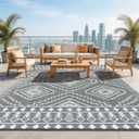 LBRO2M Waterproof Outdoor Rugs 9X12 for Patio Outdoor Plastic Straw Rug Reversible Outdoor Camping Rugs RV Rug for Deck,Backyard (9X12 Gray White)