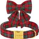 Unique style paws Christmas Dog Collar with Bow Tie Scottish Plaid Puppy Collar for Small Medium Large Dogs as Holiday Autumn Winter Gifts-S