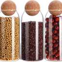 Cunhill 3 Pcs Glass Jar with Ball Cork Lid Decorative Round Bottle Sealed Canister Jar Storage Container Organizer with Airtight Wooden Lid for Food Coffee Bean Candy Biscuits Spice(1000 ML/ 34 Oz)