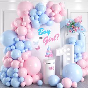 Pink and Blue Balloon Arch Kit, 100pcs Light Blue Macaron Pink Balloon Garland Kit for Gender Reveal, Different Sizes Baby Blue Pastel Pink Balloons for Baby Shower Wedding Birthday Party Decorations