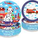 DYLIVeS 100 Pack Firetruck and Dog Plates, Fire Station Fire Dog Dinner Plates Fire Truck Dessert Plates Spotted Dogs Tableware Fire Truck Birthday Party Decorations Firedog Party Supplies for Kids