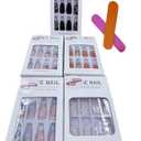 Press on Nails with Designs, Fake Nails Medium Long, 5 Packs (120 Pcs), French Tip Soft Gel Nails, Almond, Frosted, Bright-Diamond, Leopard-Print, Personal Fashion, Glue on Nails Kit