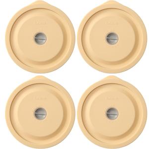Replacement Lids for Pyrex 7201-PC 4 Cup, Silicone Round Storage Cover Lid for Anchor Hocking Glass Bowl 4 Pack with Date Mark Beige