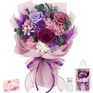 Flowers for Delivery Prime Preserved Flower Bouquet That Last 3-5 Years Real Forever Rose Bouquet for Her Women Wife Grandma Girlfriend Anniversary Birthday Mothers Day Gifts for Mom(Purple)