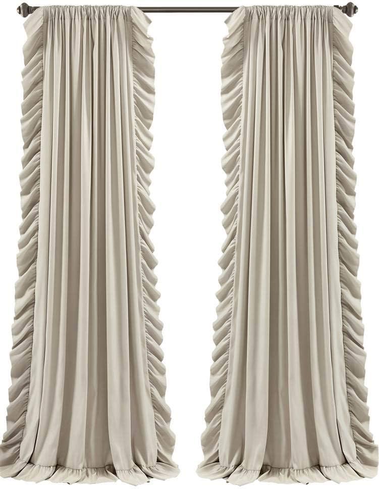Lush Decor Reyna Ruffle Window Curtain Panel Set, Pair, 54" W x 84" L, Wheat - Flowy Curtain Set - Romantic Ruffle Curtains for Bedroom, Living room, or Dining Room - Farmhouse & Cottage Home Decor
