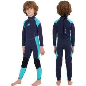 XUKER Kids Wetsuit for Boys Girls Toddlers, 3mm Wetsuit Back Zip Neoprene Thermal Full Body Wetsuits for Youth Teens Scuba Dive Swimming Boating Snorkeling (4, Black Blue)