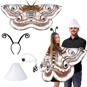 Cotwinter 4 Pcs Halloween Moth and Lamp Couple Costume Headband Lampshade Moth to Flame Cape for Couple Cosplay Party