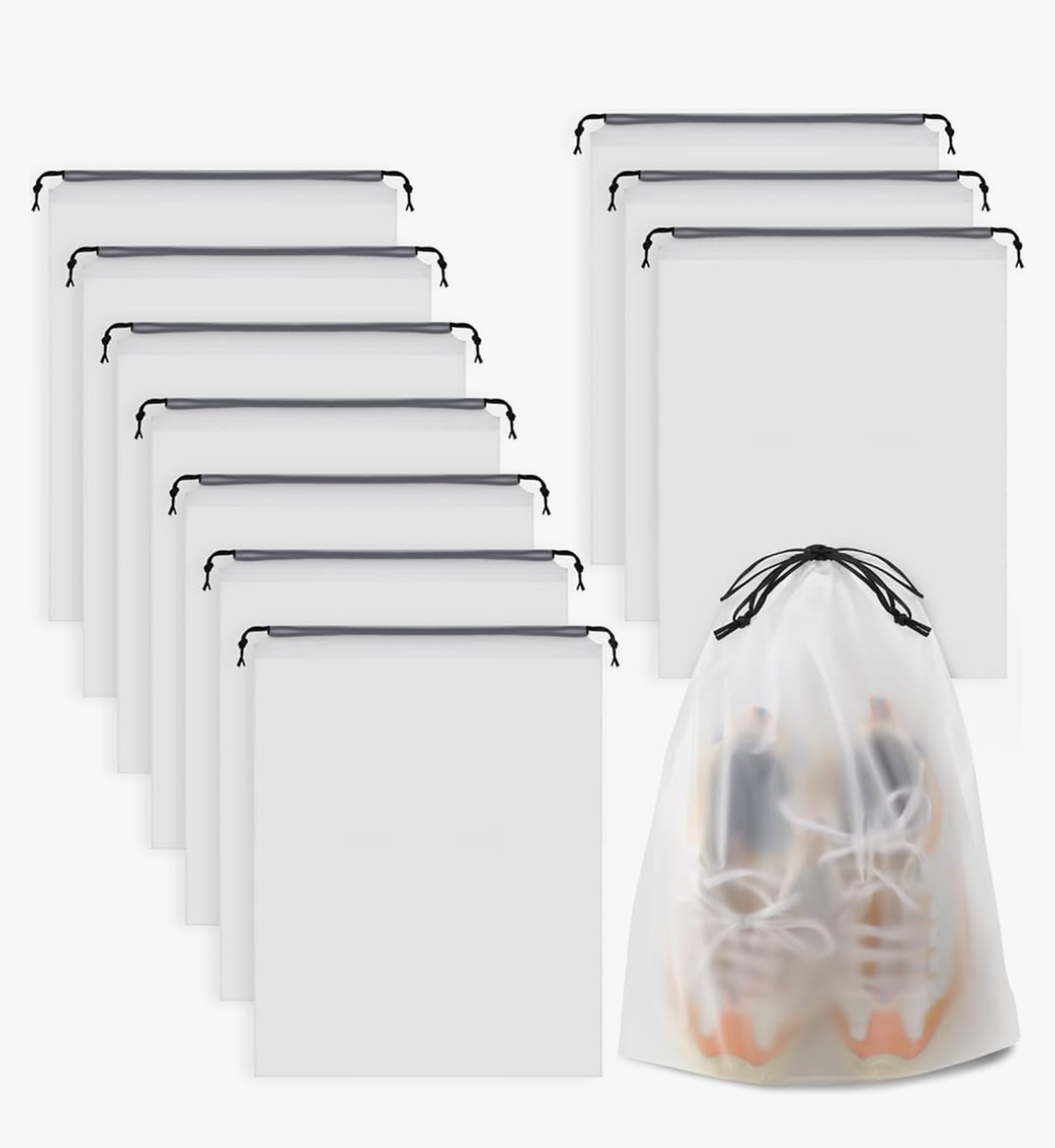 Clear Shoe Bags - 10 PCS, 15.7" x 11.8", Drawstring Travel Shoe Bags for Packing, Waterproof Dustproof Portable Shoe Storage for Men and Women