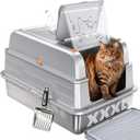CATLIKE 2025 Upgrade 152L XXXL Stainless Steel Cat Litter Box - 3-Layer Urine Leak-Proof, Enclosed Design w/Charcoal Filter for Maine Coon & Multi-Cat Homes, Includes Metal Scoop & Mat (Silver Light Grey)