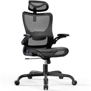 Marsail Ergonomic Mesh Office Chair High Back Home Office Desk Chair with Adaptive Lumbar Support, 2D Headrest, 3D Flip-Up Armrests, Height Adjustable and Rocking Tilt for Home Office and Gaming