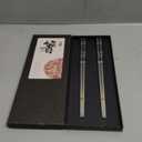 Metal Chopsticks Titanium Plated Stainless Steel Chopsticks Reusable Dishwasher safe Japanese Korean Chopstick lightweight Laser Engraved Anti-slip Chop sticks for Eating 2 Pairs Gift Set Blue Gold