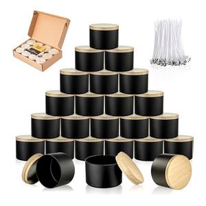 10oz Black Candle Tins with Metal and Wood Lids, 48 pcs  Empty Candle Containers, Black
