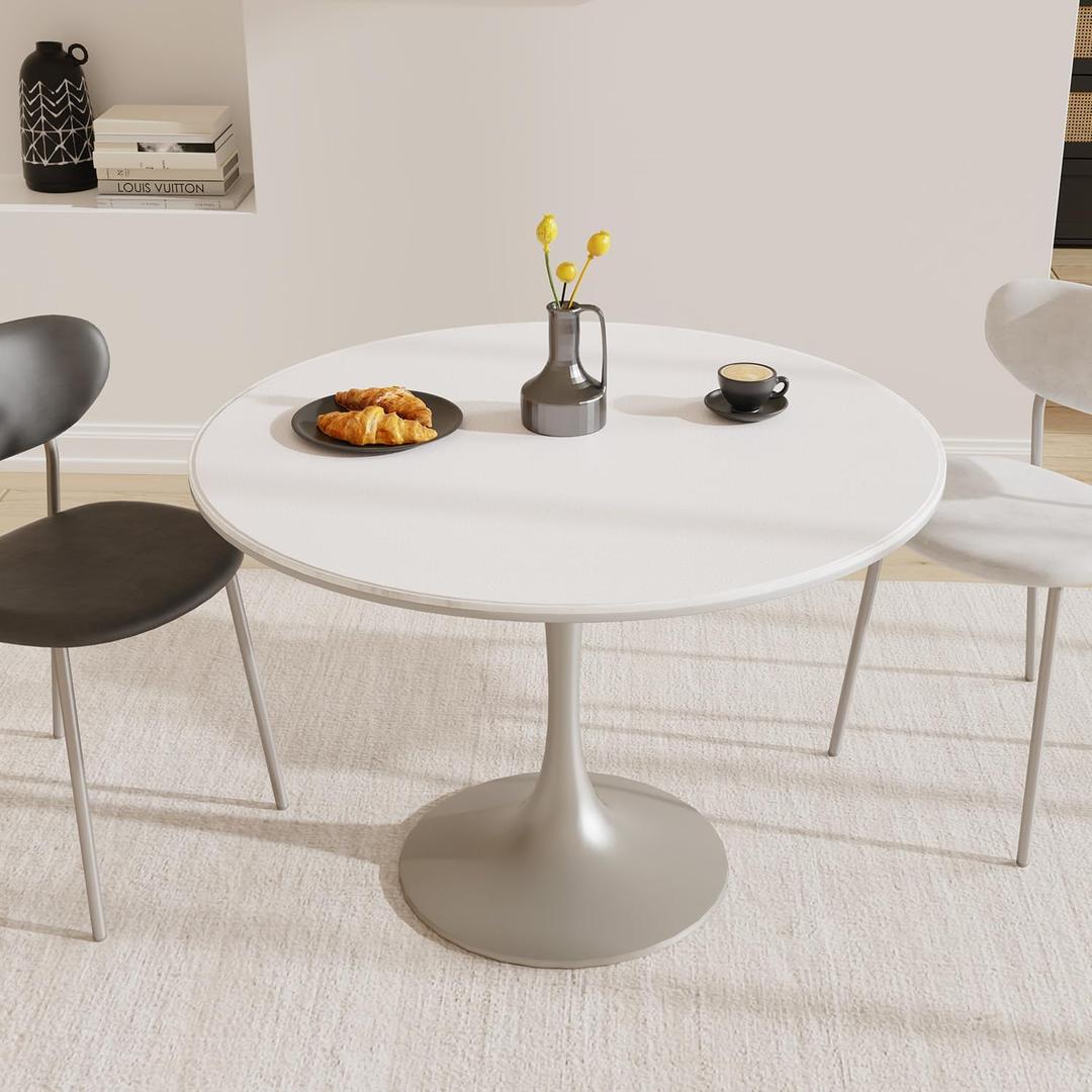 Pure White Plastic Table Cover Protector, 48" Round Waterproof Easy Flat PVC Desk Pad Mat, 1.5mm Thick Vinyl Table Top Protector for Dining Room Table, Office, Dresser